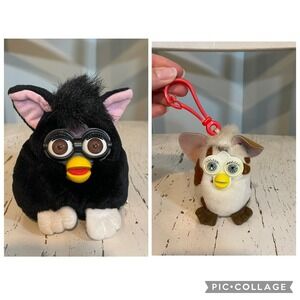 Tiger Electronics Furby Buddies 1999 Black Tuxedo Plush & Spotted Keychain Set